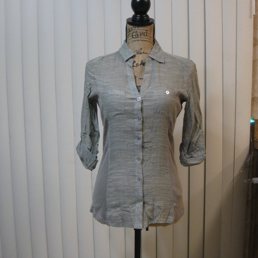 NWT Guess moss green logo cotton button up shirt top XS extra small